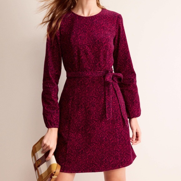 Boden Dresses & Skirts - Boden Corduroy Floral A Line Harriet Dress Warm Cranberry Pome Sprig